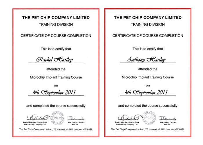 Microchipping qualification certificates