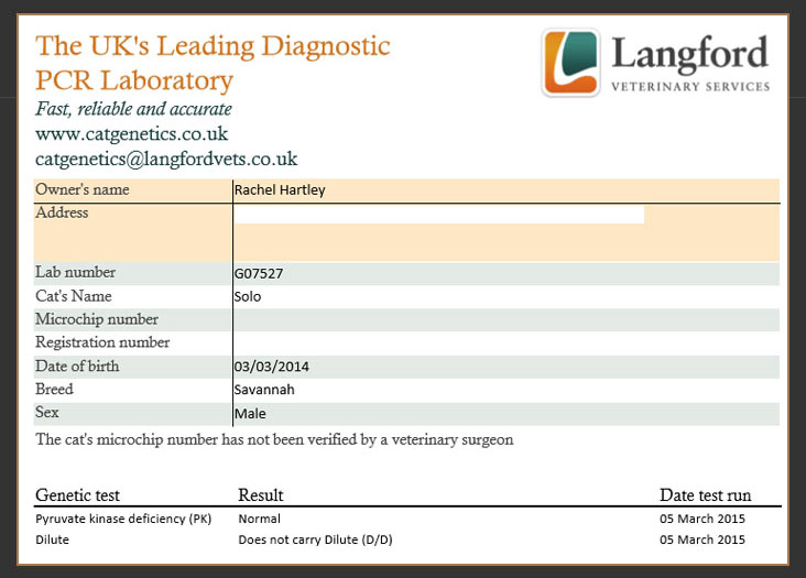 Langford veterinary services genetic test results