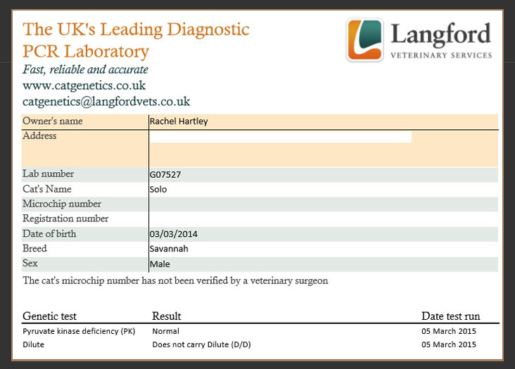 Langford veterinary services genetic test results